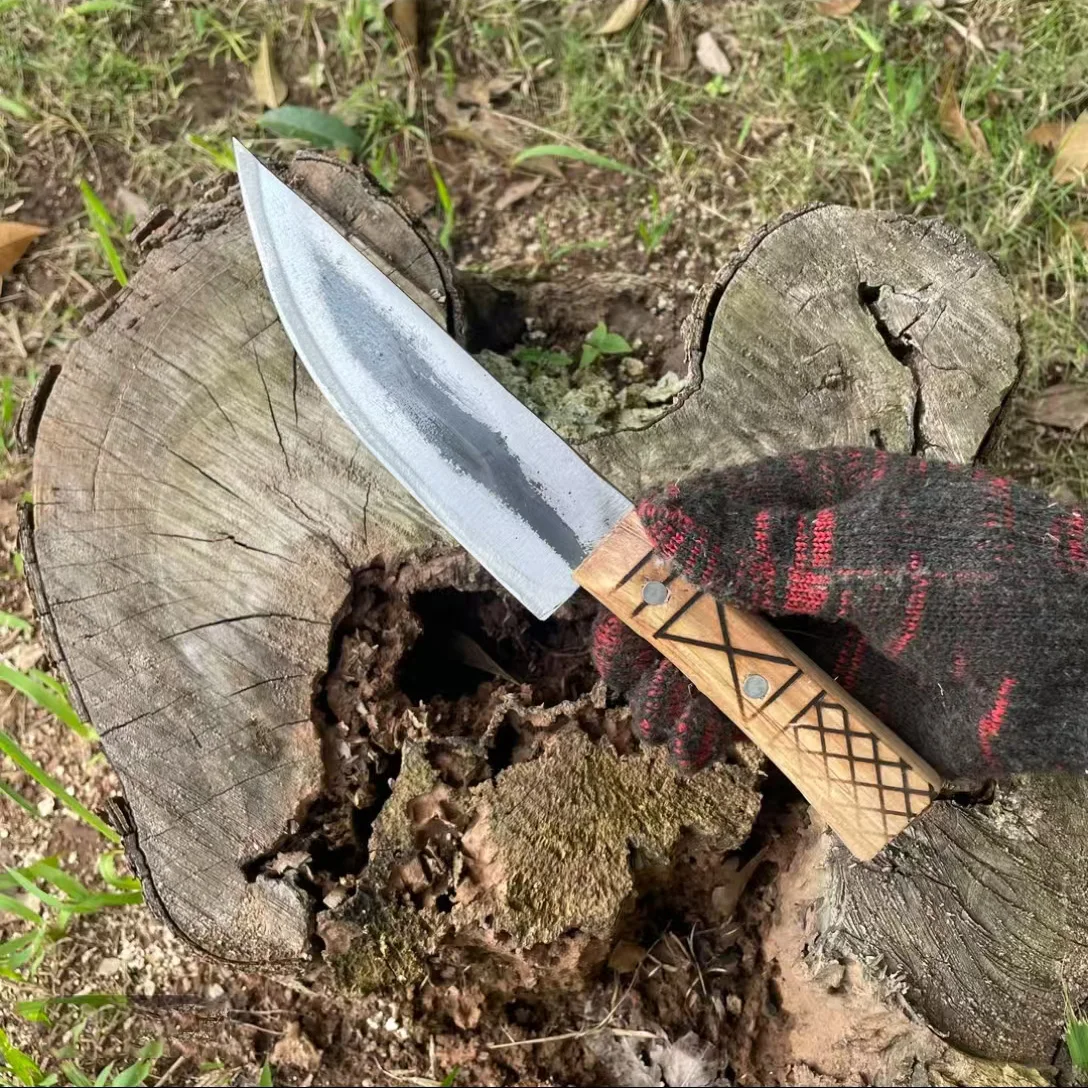

5.5 Inch Utility Knife Artillery Steel Sanmai-gawari Blade Wood Handle Barbecue Slicing Cleaver Handmade Forged Kitchen Knife