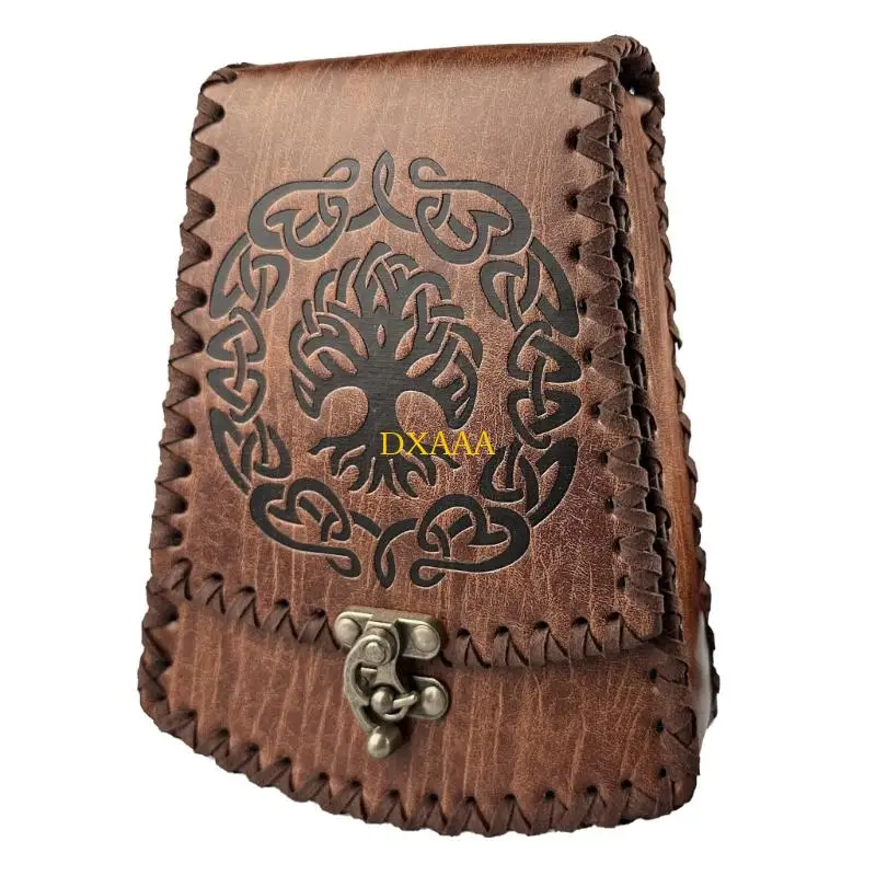DXAA Medieval Leather Belt Bag Vintage Embossed Waist Bag Coin Purse Leather Waist Pouches for Men Women Halloween Cosplay