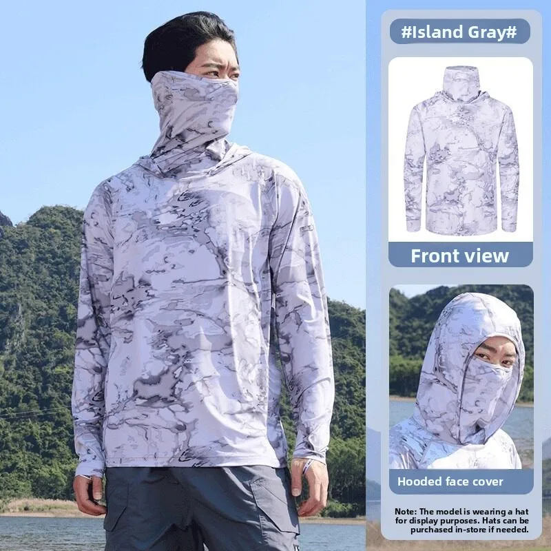 

Summer Men's Outdoor Fishing Jacket Breathable Face Covering Sun Protection Clothing Loose Fit Long Sleeve Hooded Cool Feeling