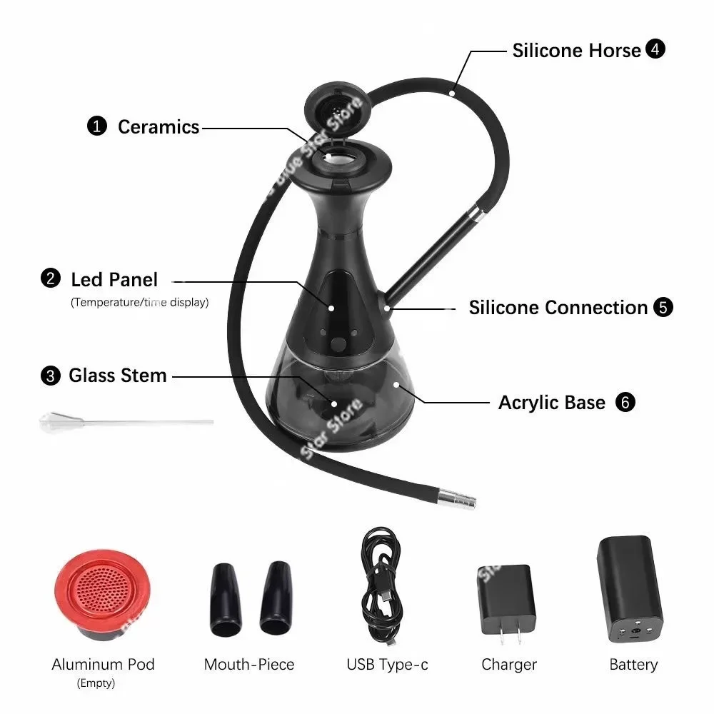 Cross-border new, high-end smart LED electronic hookah, rechargeable Arab hookah hookah