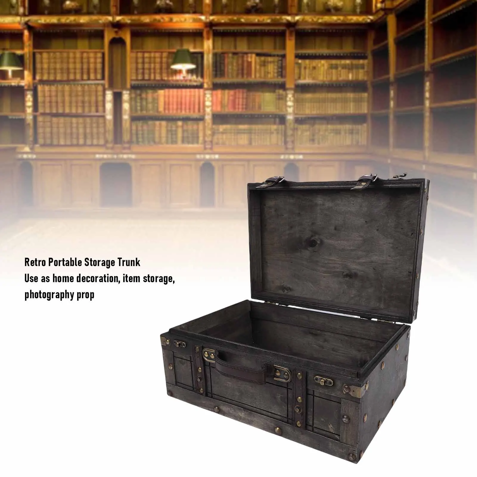 Vintage Storage Trunk PU Leather Handle Wooden Suitcase for Home Decor Jewelry Collection Photography Prop Wooden Storage Trunk