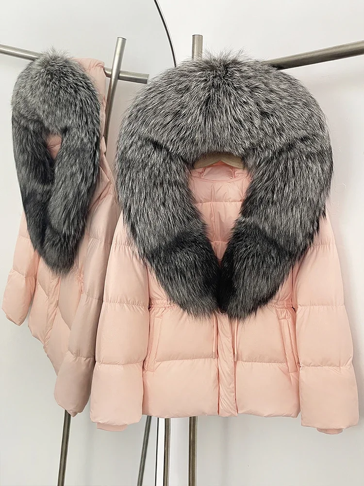 

New Winter Female Natural Raccoon Fur Puffer Jacket Hooded Warm Down Clothes Women Big Real Fox Fur Collar Duck Down Coat