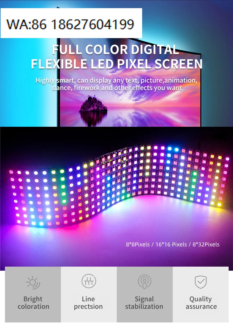 

Signage LED Addressable Screen Module Flexible Full Color WS2812 Dot matrix Display 8x32 16x16 8x8 Pixels Pixel Screen