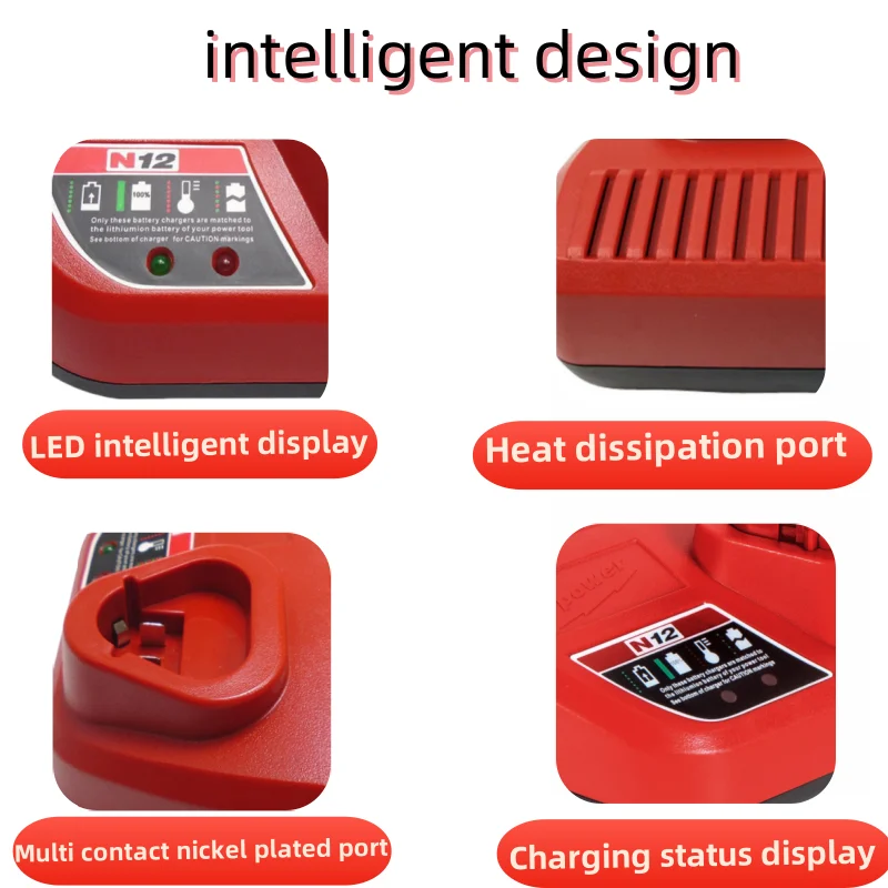 Victpower Portable For Milwaukee M12 12V 46W 3A Fast Charger Lithium Battery - Compact Design for Power Tools (Universal Input)
