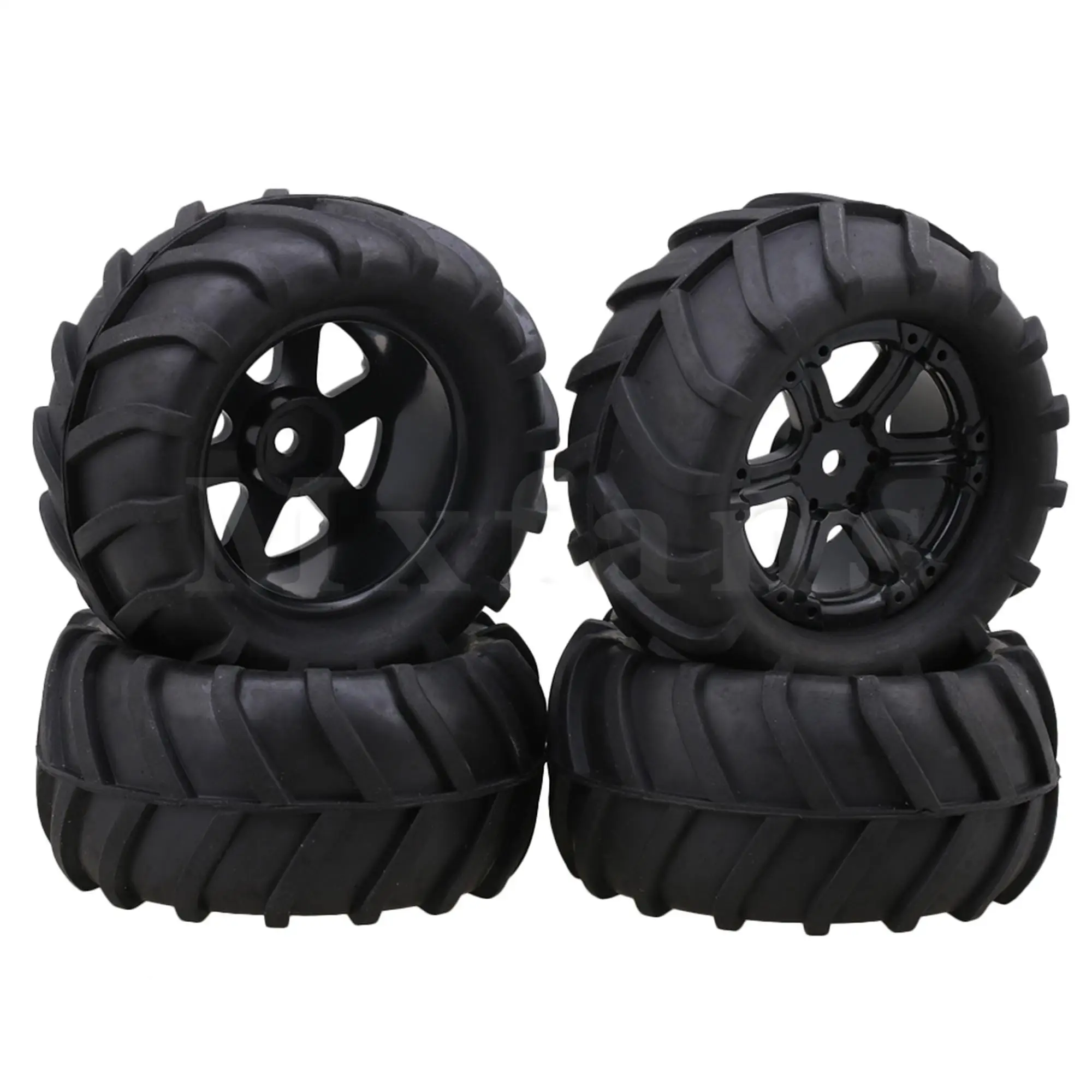 Mxfans 30 Set of 83x40mm Black 6 Spoke Plastic Wheel Rims Rubber Tire for RC1:16 Large Foot Car Spare Parts