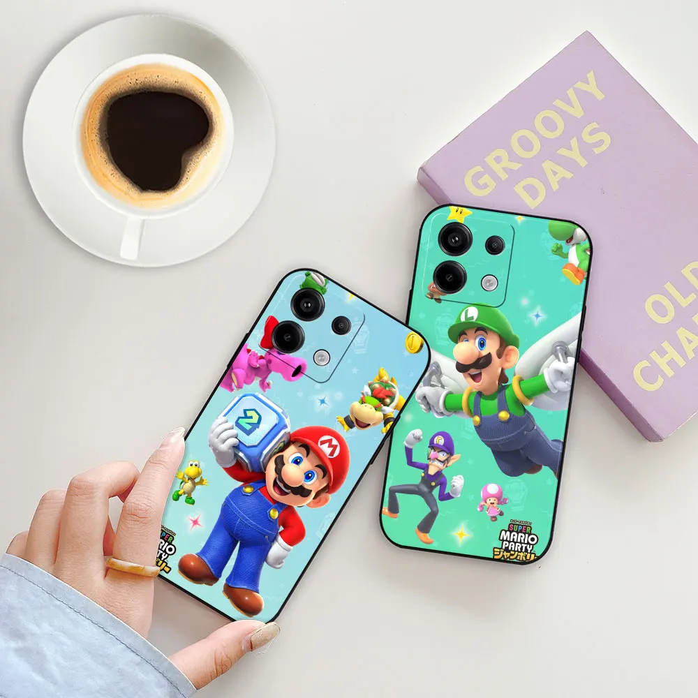 Cartoon Super M-Mario Bros Phone Case For Redmi Note 13 12 11 10 ProPlus 12S 11S 11T 11E 10S 9 9S 8 8T Pro Max Black Soft Cover