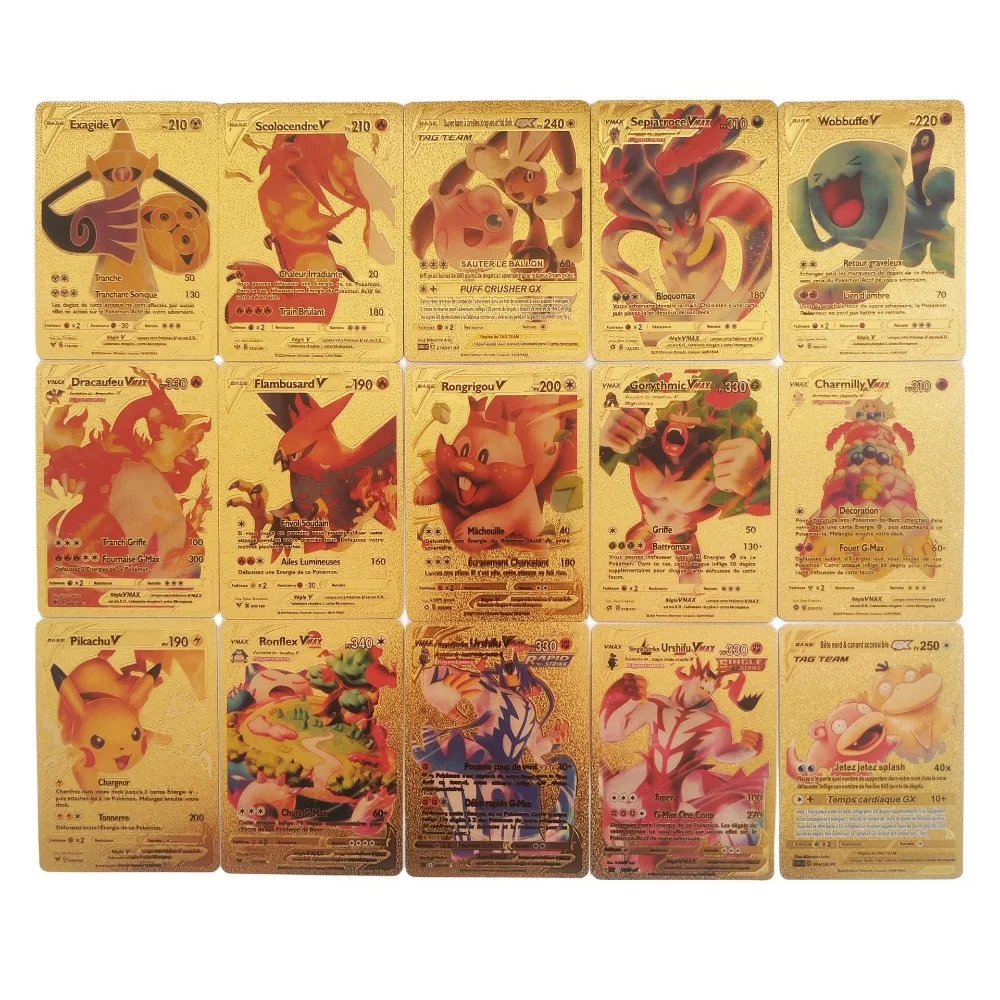 Pokémon Gold Foil Card Collection, Francês Cartões de Jogo, Battle Carte Trading, Brinquedo Infantil, 55Pcs