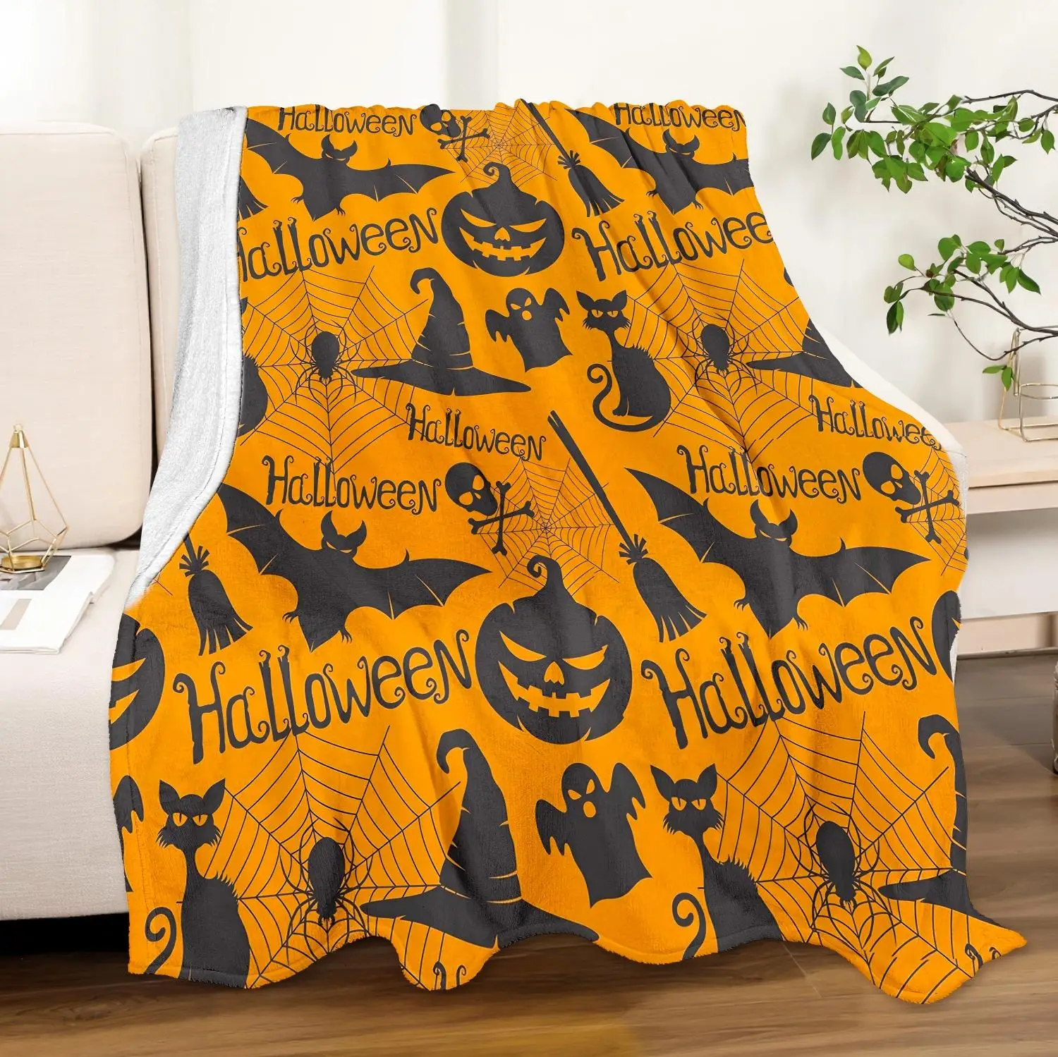 1PC Halloween theme Skull Hat Bat Ghost New design Throw Blanket All Saints Day Gifts for Couch Bed Car Camping all season use