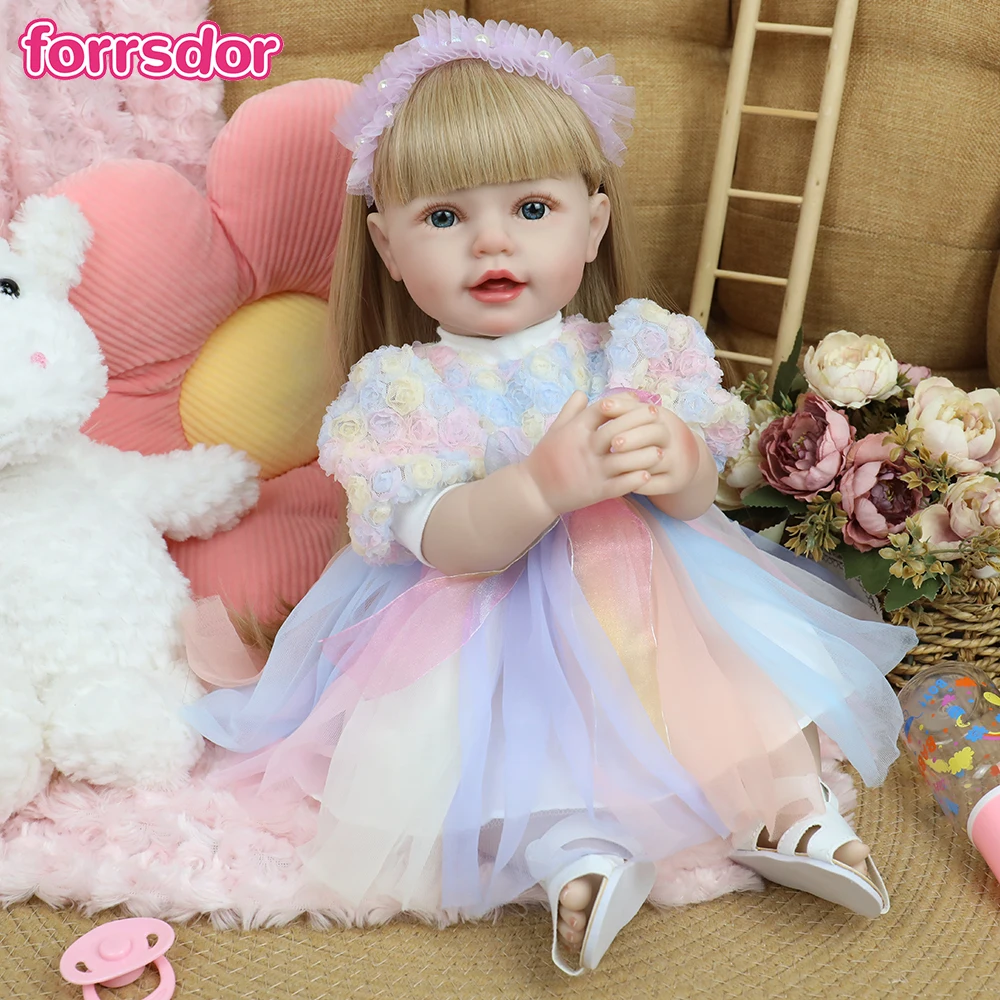 55cm Lifelike Reborn Baby Girl Doll Full Silicone Vinyl Girl Body Washable Elaine Princess Toddler Bebe Birthday Christmas Gift