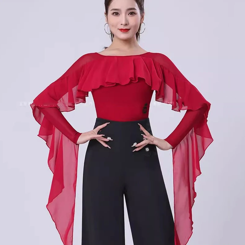 New Latin Dance Top Women Performance Ballroom Leotard Clothes National Standard Waltz Bodysuit Tango Blouse Practice Costumes