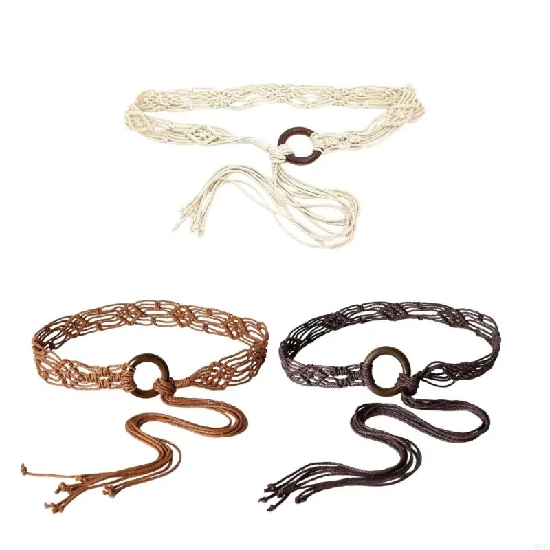 

B95F Cotton Linen Tassels Waist Rope Women Accessories Knotted Belt Decoration Outdoor Fashion Skirts Waistband