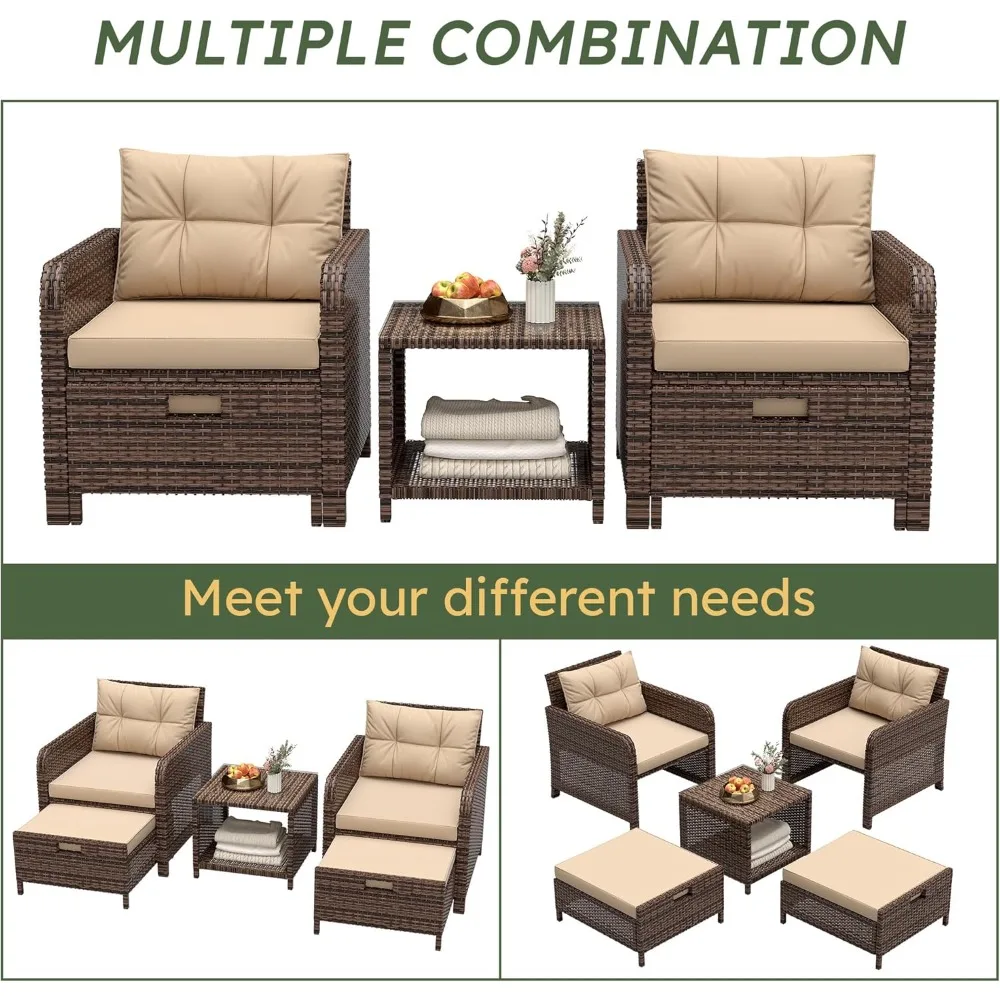 

5-piece Outdoor Patio Lounge Chair Set, Including Footstool, Cushions and Coffee Table