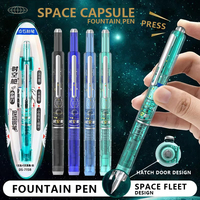 Space Capsule Design Fountain Pen with Ink Cartridge Set No Splatter Smooth Writing Pens for Students School Office Stationery