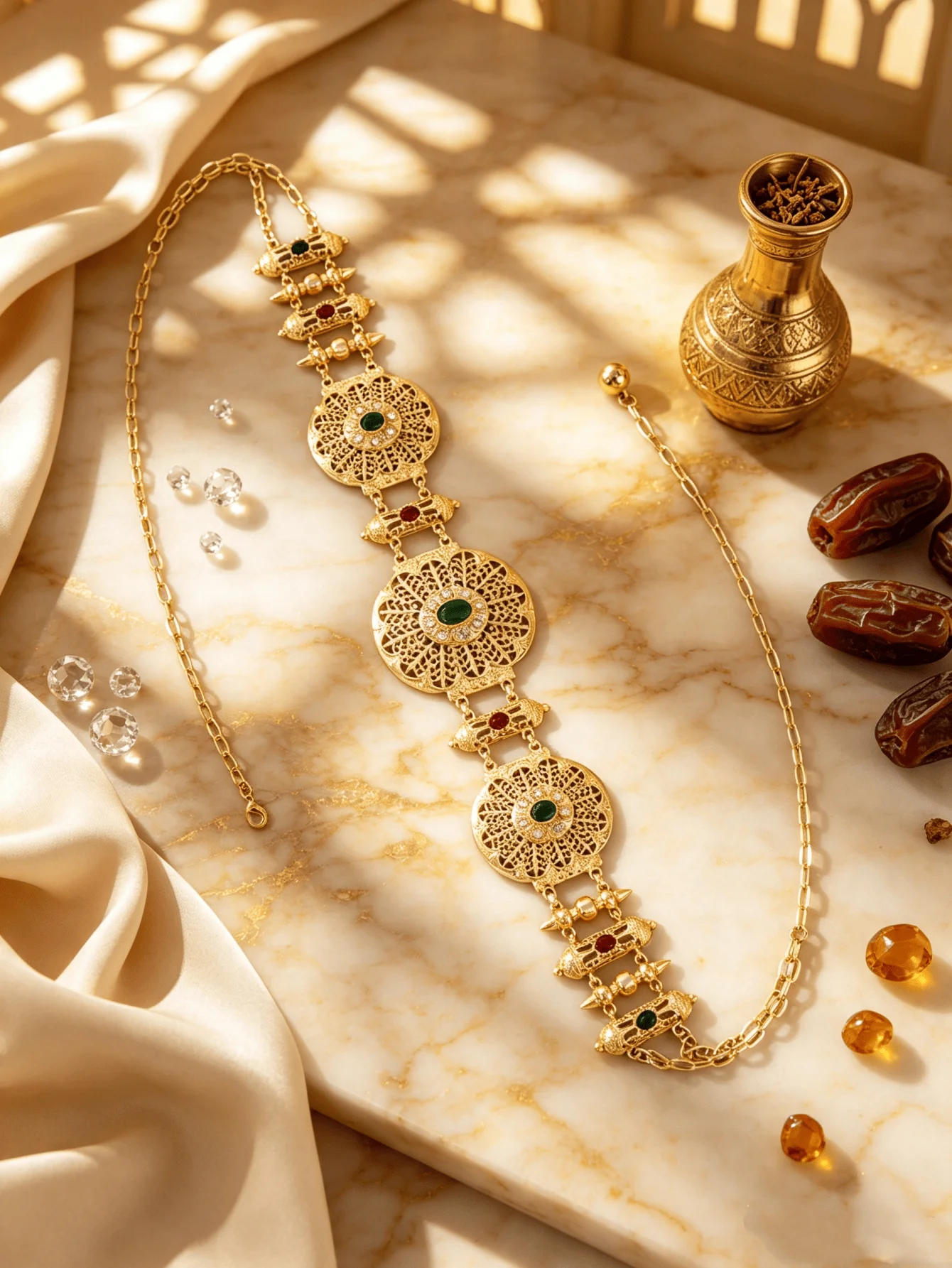 Luxury Gold-Plated Bride Waist Belt Carved Hollow Arabic Wedding Women's