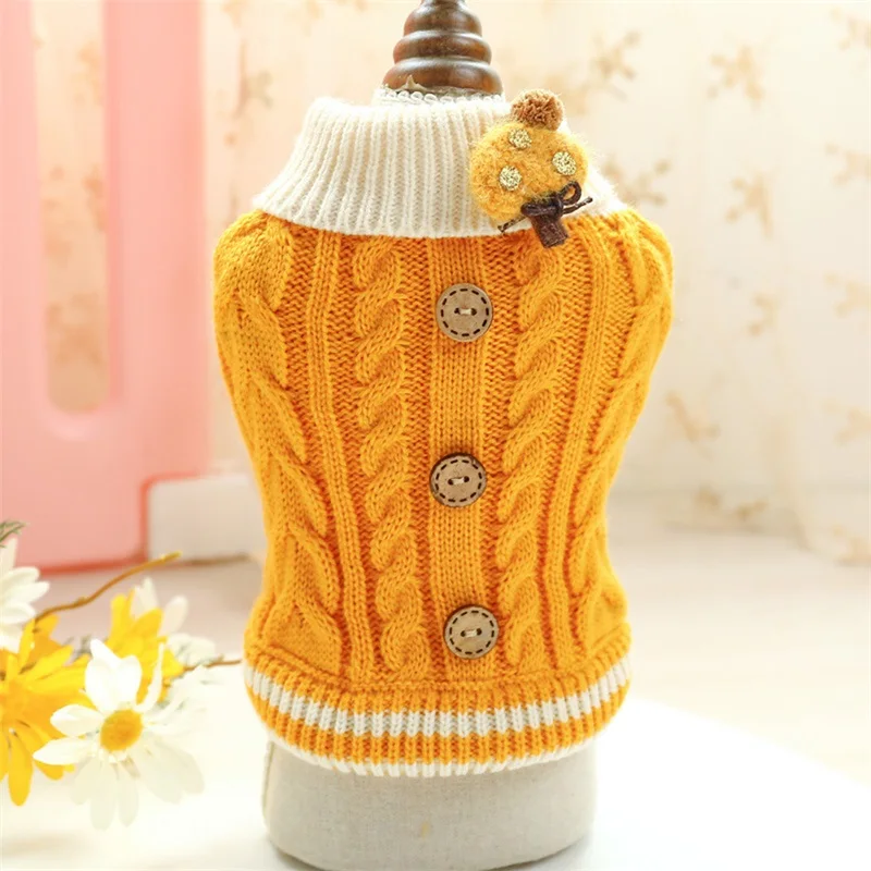 Small Dog Winter Sweater for Puppy Warm Pullovers Buttons Patchwork Pet Apparel Soft Cold Weather Clothes for Cats