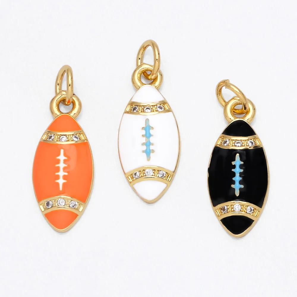 OCESRIO Small Enamel Rugby Pendants for Necklace Making Gold Plated Copper Accessories for Jewelry Wholesale pdta667