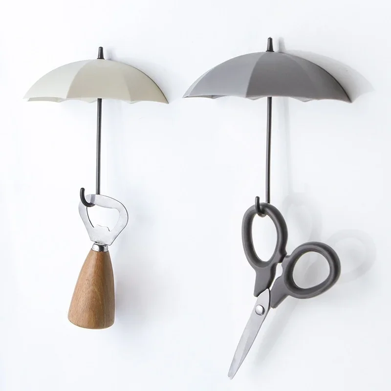 

3pcs/lot Random Color Umbrella Shaped Key Hanger Non-stick Hook Wall Holder Hooks Rack Decorative fo