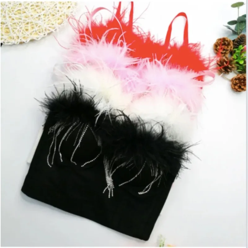 Gogo Dancer Costume Rave Top Tassel Corset Feather Crop Top Nightclub Party Tank Sexy Stage Performance Dance Wear Black Red