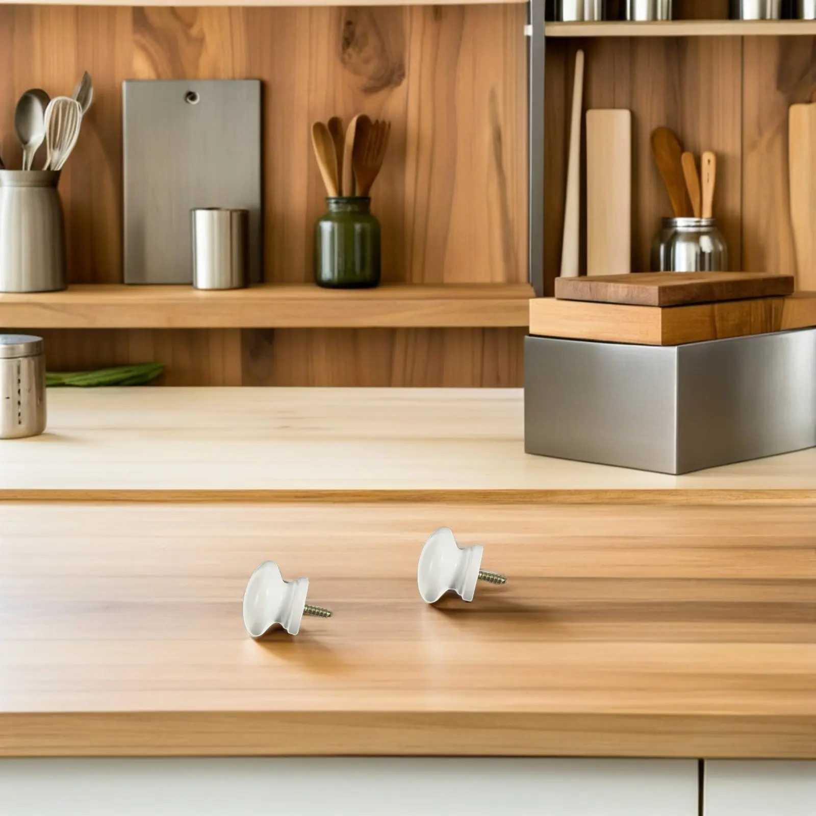 10Pcs Solid Wood Cabinet Knobs Round Drawer Pulls Single Hole Self-Tapping Ergonomic Grip for Kitchen Bathroom Dresser Wardrobe