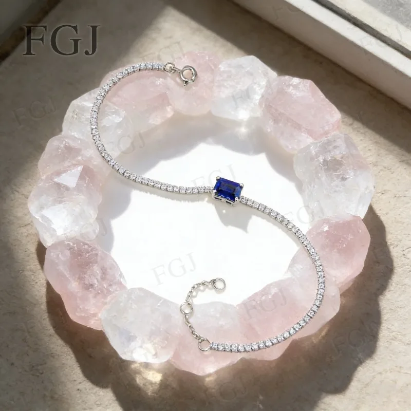 New Bracelet Sapphire Columbia Ruby Emerald Shape Bracelet 925 Sterling Silver Sparkling Wedding Jewelry Gifts For Ladies Men