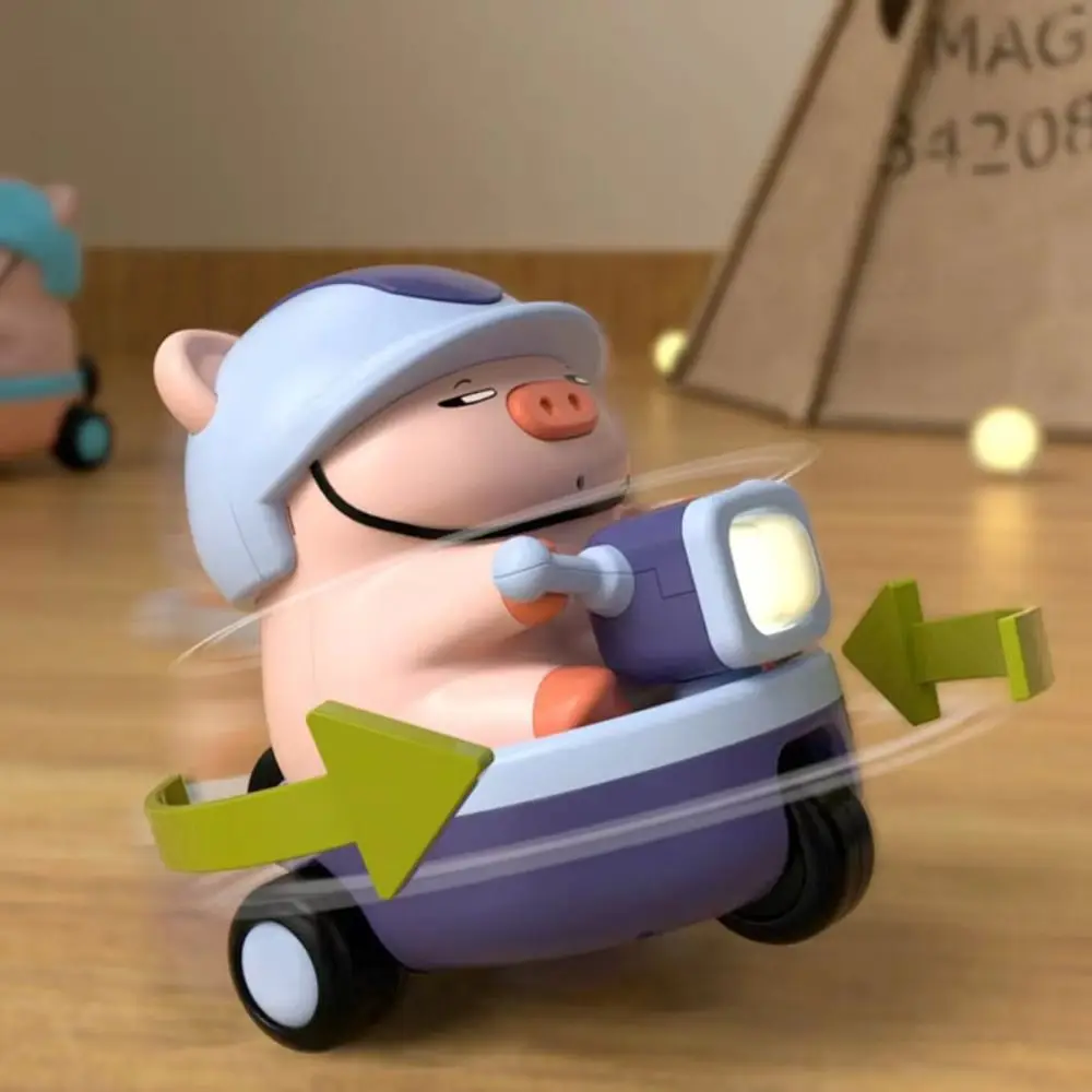 Plastic Pig Stunt Three-wheeled Car Sound And Light Interactive Animal Piggy Electric Car Rotating Craft Decor