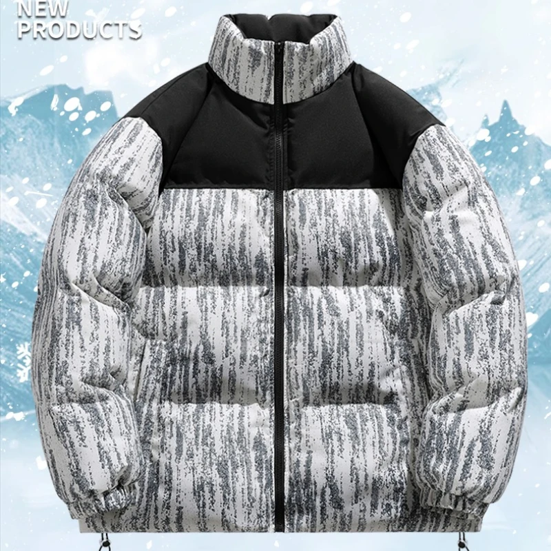 

Patchwork Cotton Jacket for Men Women Autumn Winter Trend Stand Collar Parka Jacket Men's Thicken Warm Cotton Padded Parkas Coat