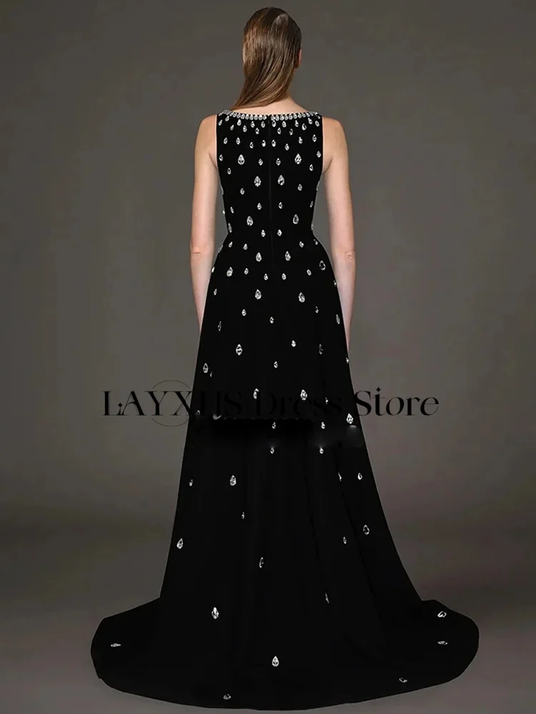 LAYXHS Gorgeous Square Neck Evening Dresses Black A-Line Shiny Beaded Sleeveless Prom Dresses Customized فساتين سهرات