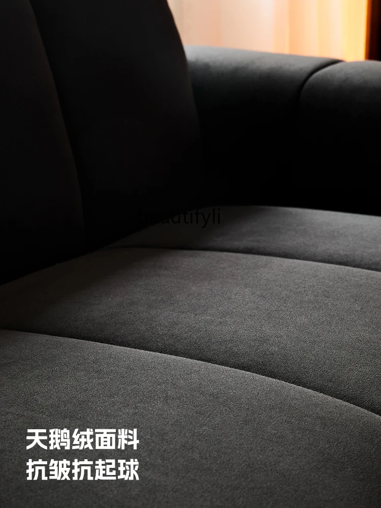 Fabric Sofa Mid-Ancient Style Living Room Small Apartment Modern Simple Three-Seat Black Straight Row Sofa