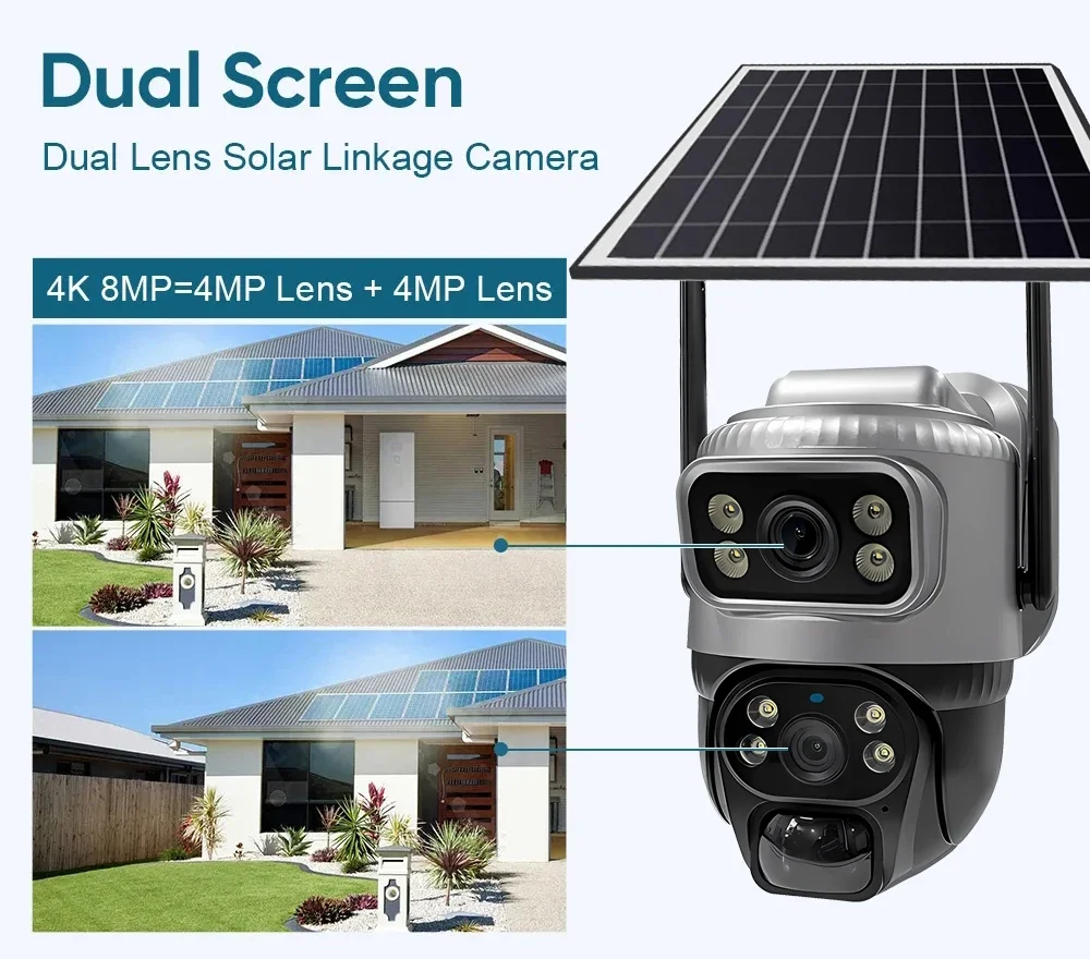 

4G Camera Solar PIR Human Detection Night Vision Waterproof Security Video IP Camara 8MP 4K Battery CCTV Monitor V380 Dual Lens