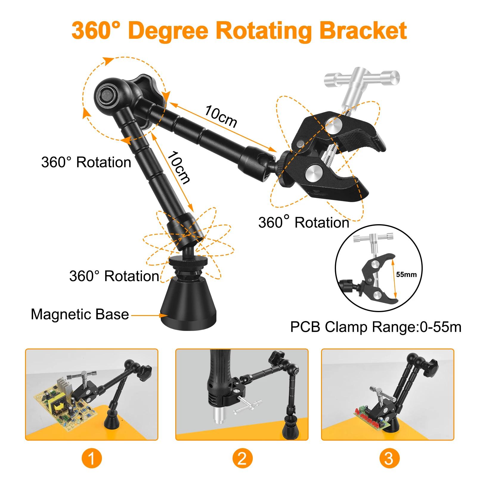 NEWACALOX-brazo Flexible magnético para soldar, soporte de PCB de tercera mano con pistola de aire caliente giratoria de 360 °, banco de trabajo de