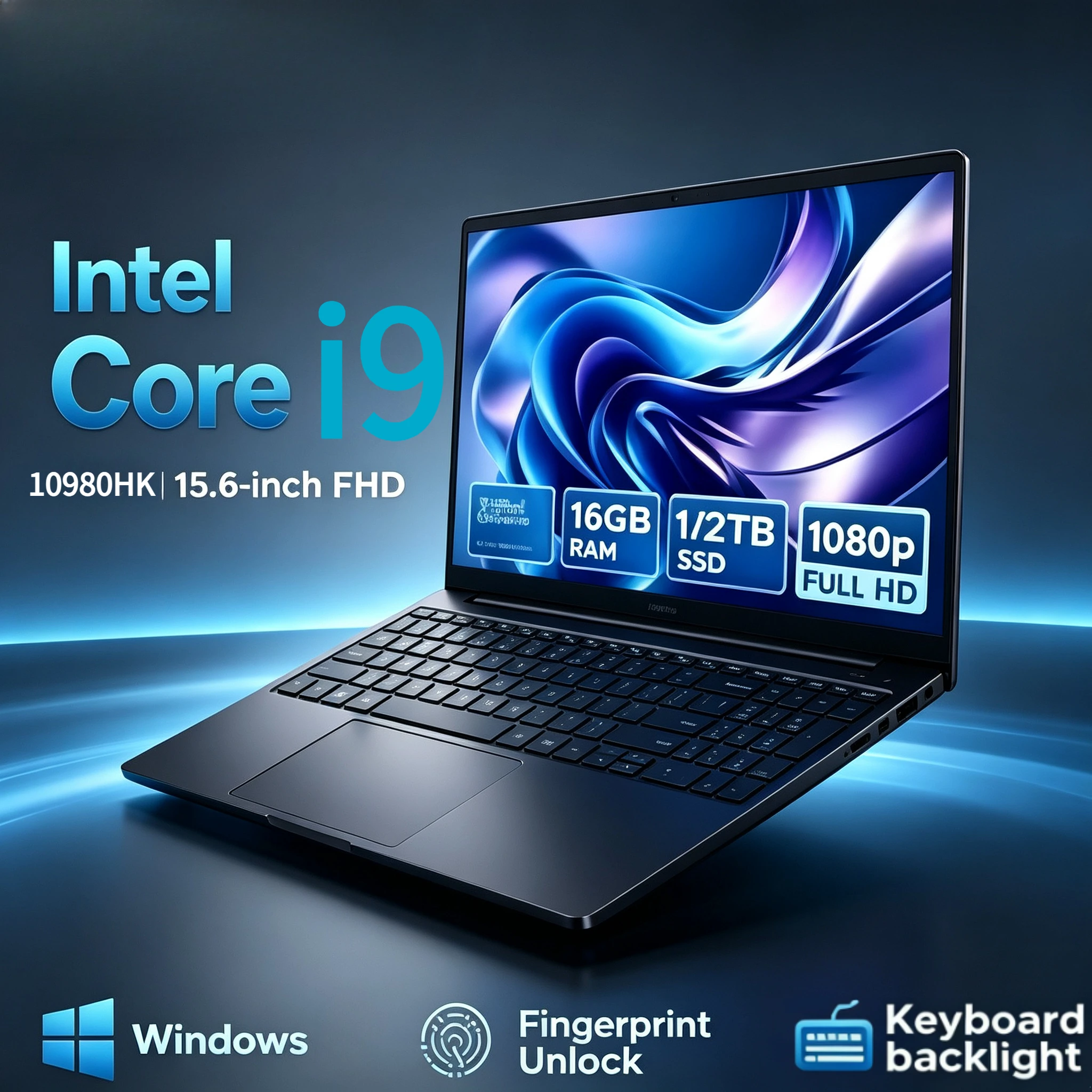 Portable Business Black Intel Core i9-10980HK 15.6Inch Gaming Laptop Computer PC Gamer 32GB RAM Fingerprint Unlock Notebook PC