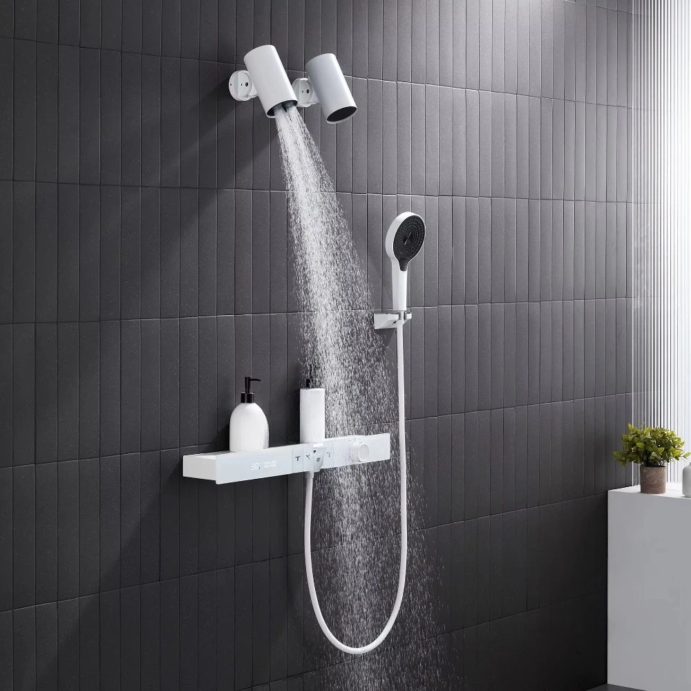 Solid Brass Chrome Brushed Thermostatic Digital Display Concealed Pre-embedded Shower Set 4-Function Pressurized Soft Jet