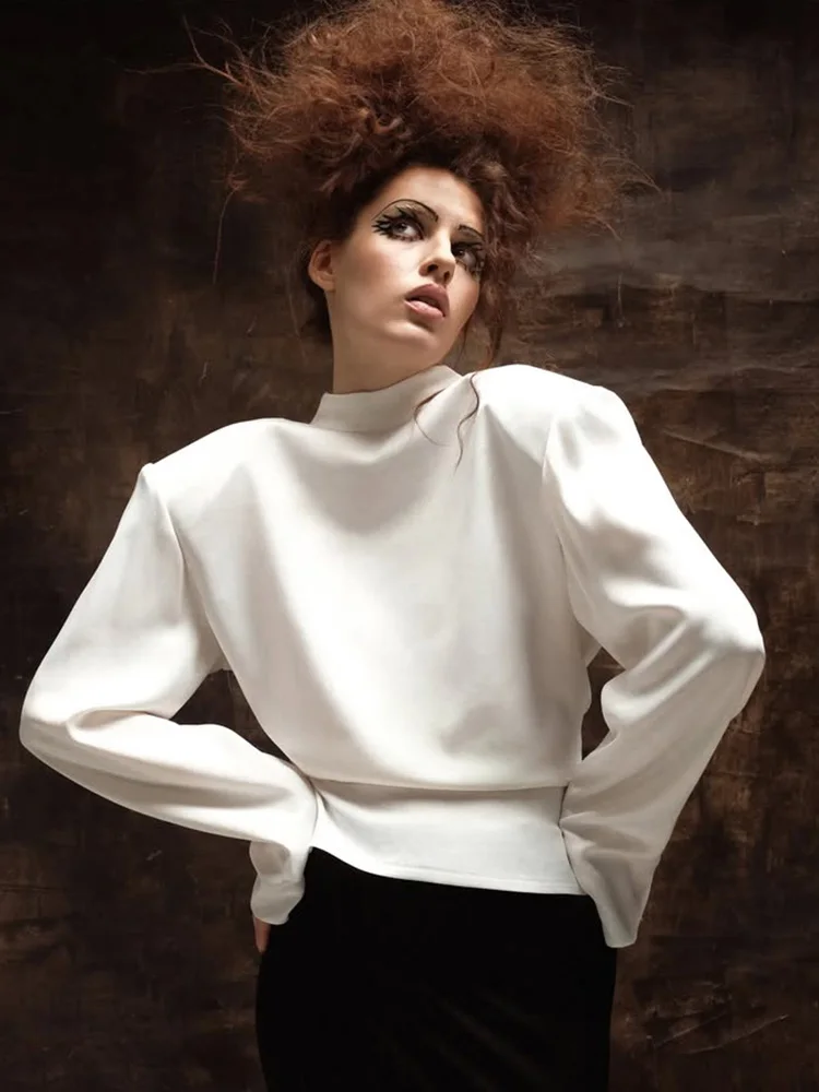 CNYISHE High Collar Backless Lace-up Long Sleeve Women Tops Solid Sexy Club Casual Elegant Tees Female Sheath Trendy Autum - Image 3