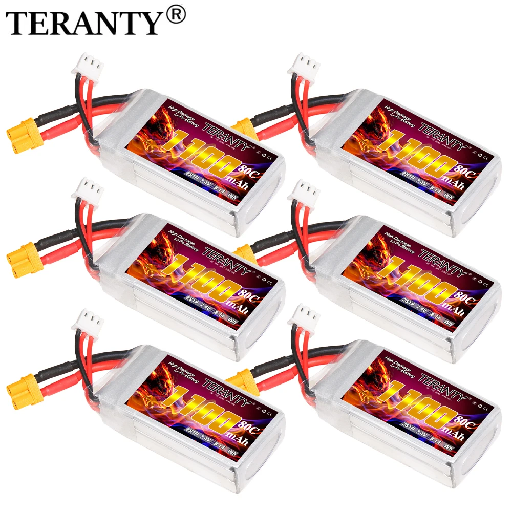 TREANTY 1100mAh 2S 7.4V 80C/160C Indoor Traversing Machine Aircraft Model Drone FPV Toy High magnification Lipo Battery