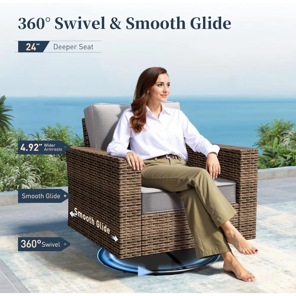 طقم أثاث خارجي مكون من 6 قطع مع كراسي دوارة، وأثاث فناء من الخيزران مع مسند ذراع عريض 4.92، ومقعد عميق 26.3 #2