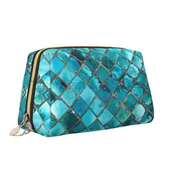 Turquoise Blue Makeup Bag Leather Women Travel Toiletry Pouch Cosmetic Bag Portable Multifunctional Storage for Friend Wife Gift