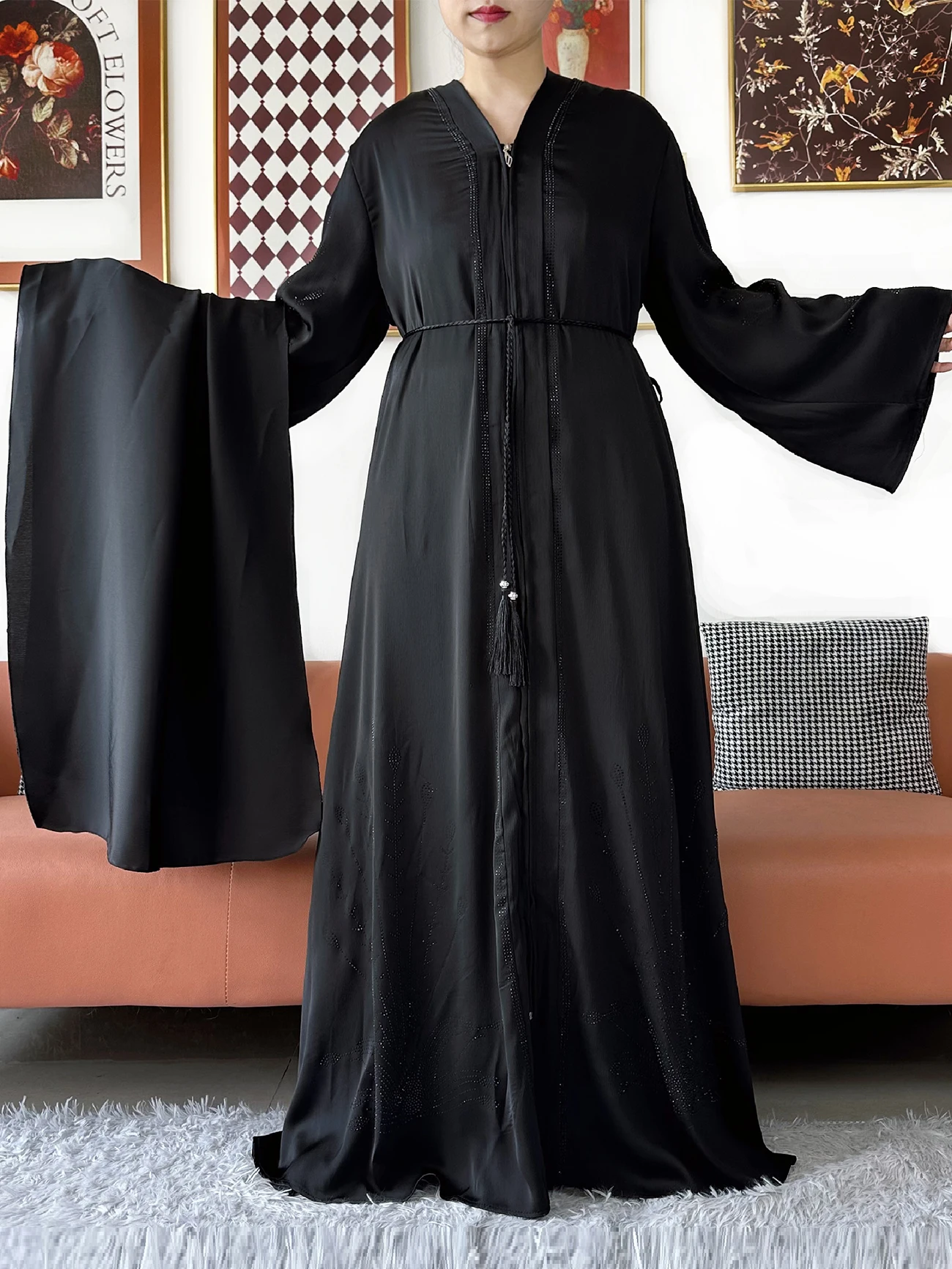 

High Quality Women Party Elegant Abaya Long Sleeve Abaya Muslim Women Dress Islamic Clothing Cardigan Abaya Robe Dubai Turkey
