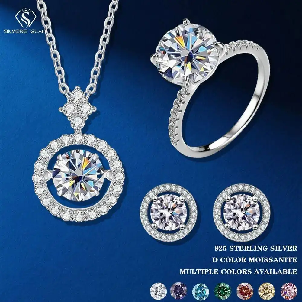 TY Moissanite Necklace Stud Earrings Ring Set Wholesale Sterling Sier Fine Jewelry Gift With Certificate Free Shipping