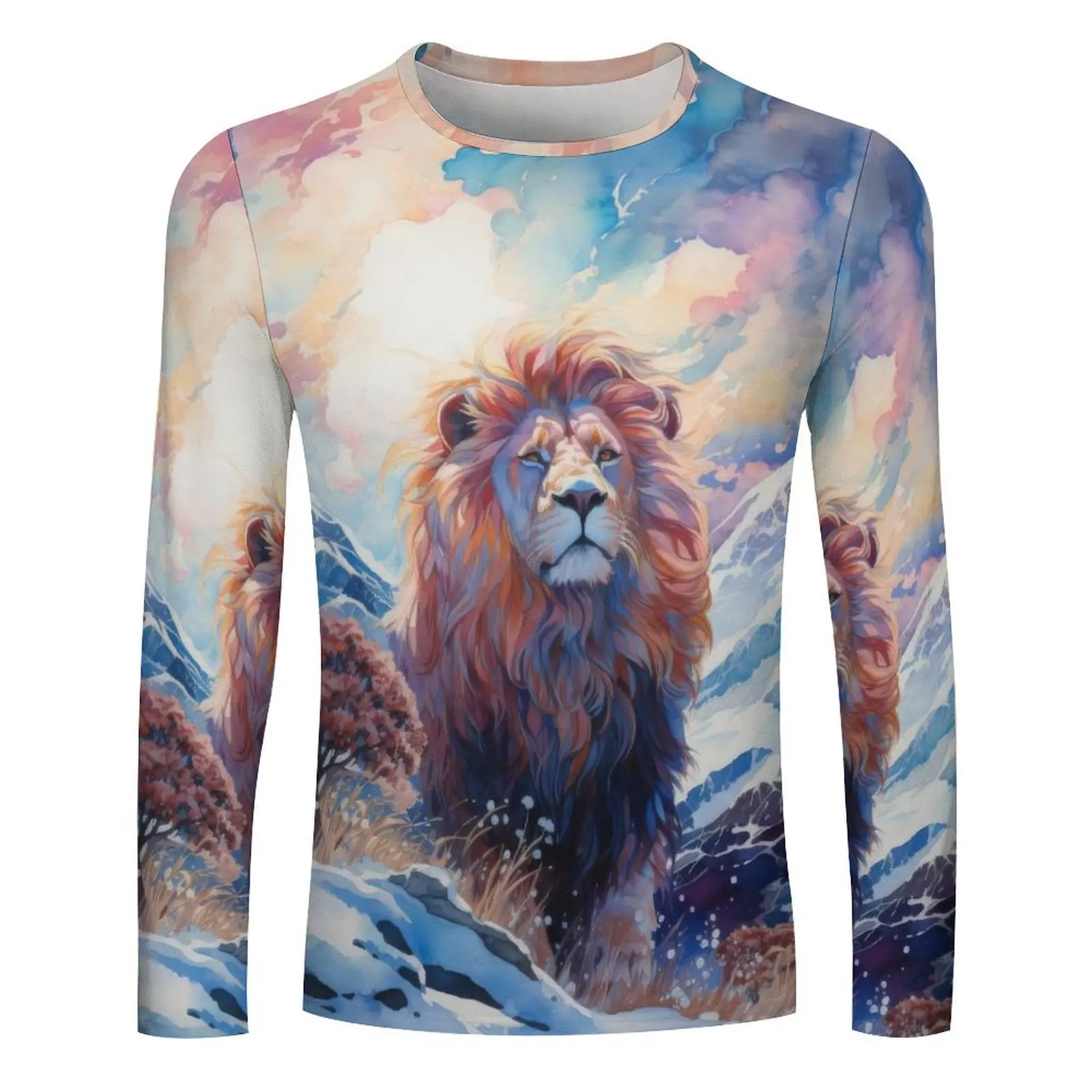 Men's/Women's Autumn Loose Casual Solid Color Simple Irregular Simulation Animal Oil Painting Printed Long Sleeve T-Shirt