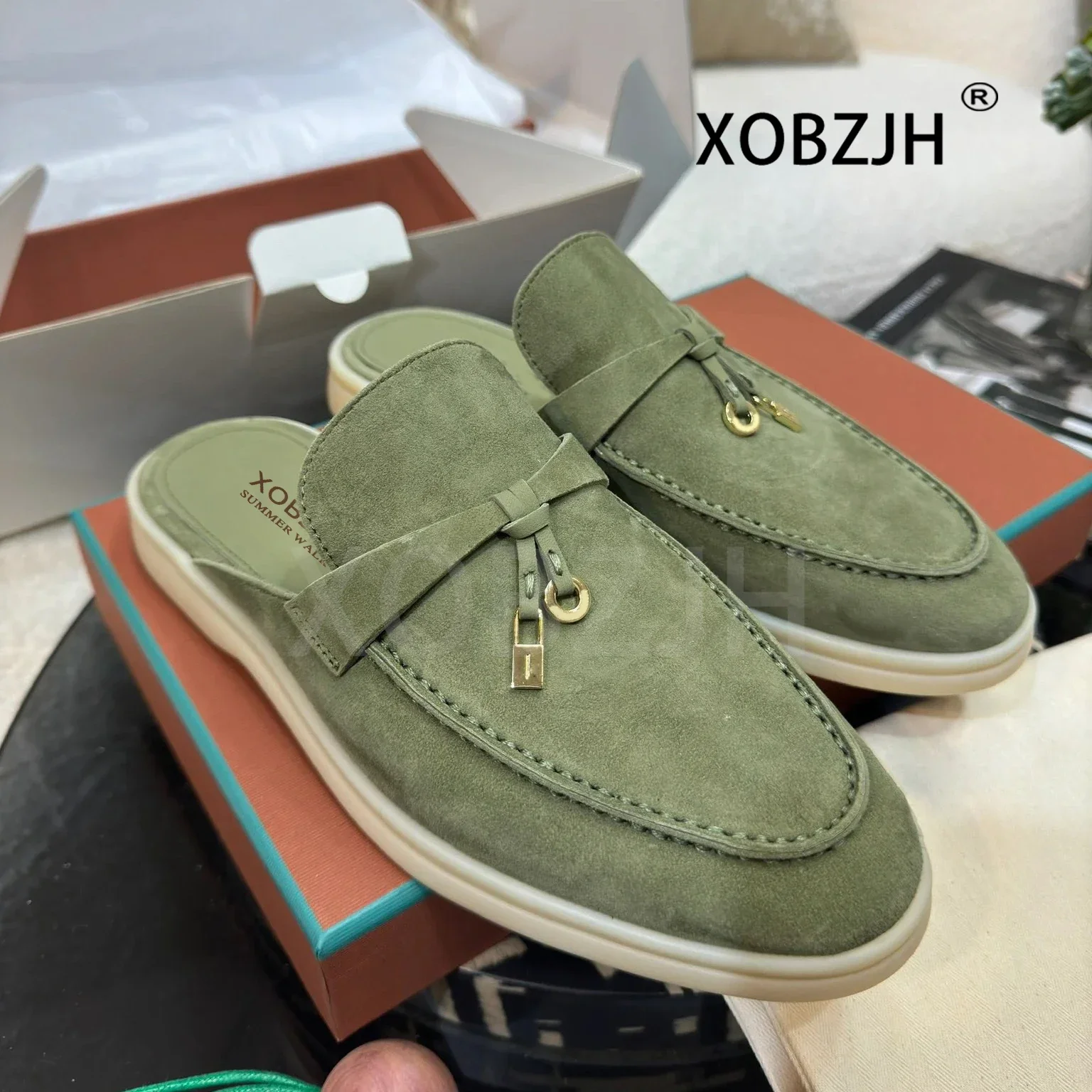 Slippers High Quality Comfortable Loafers Summer Walk Shoes for Women 2024 Classic Leather and Fabric Feel Sandals Men