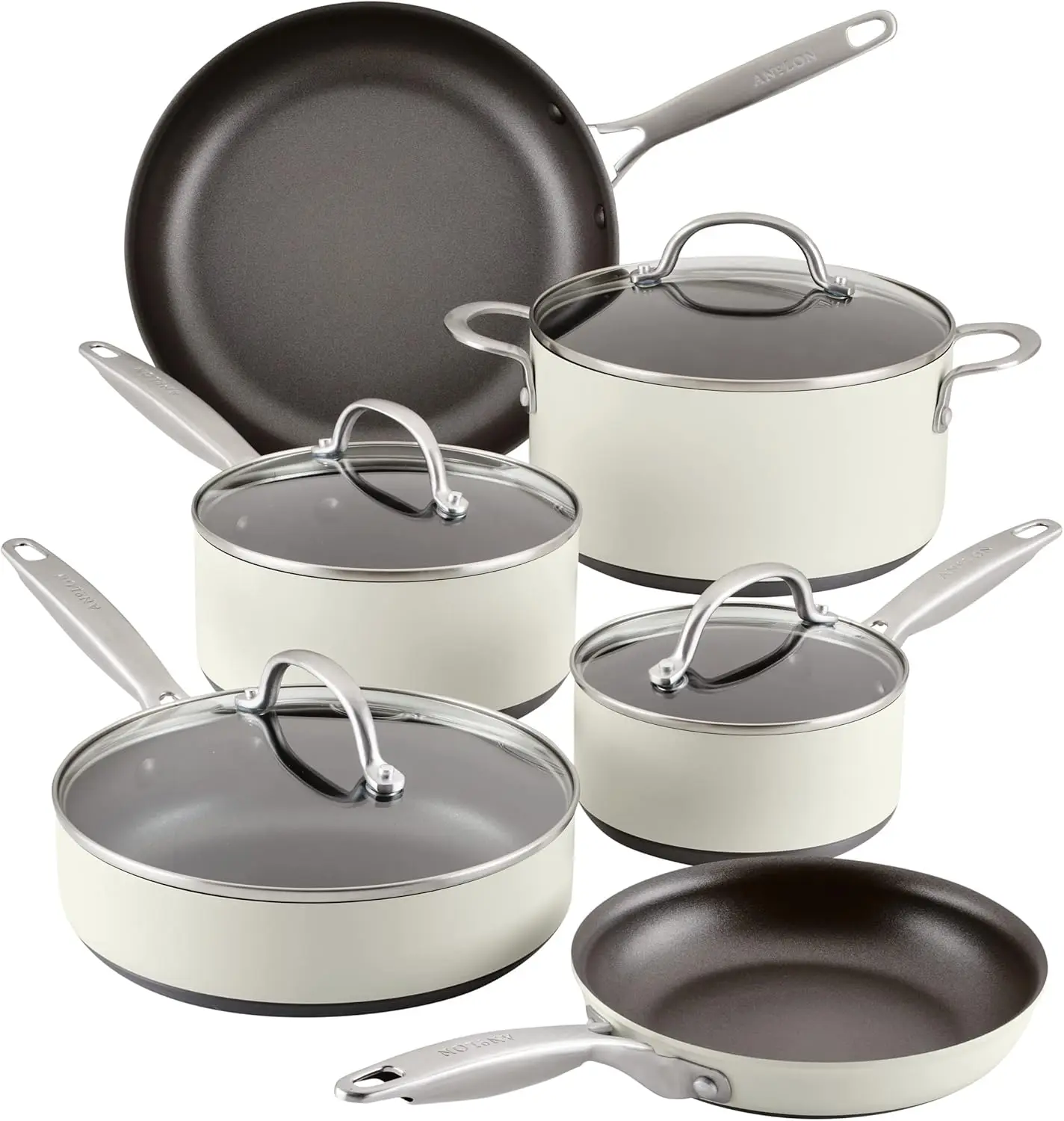 Anolon Achieve Hard Anodized Nonstick Cookware/Pots and Pans Set, 10 Piece - Cream cookware