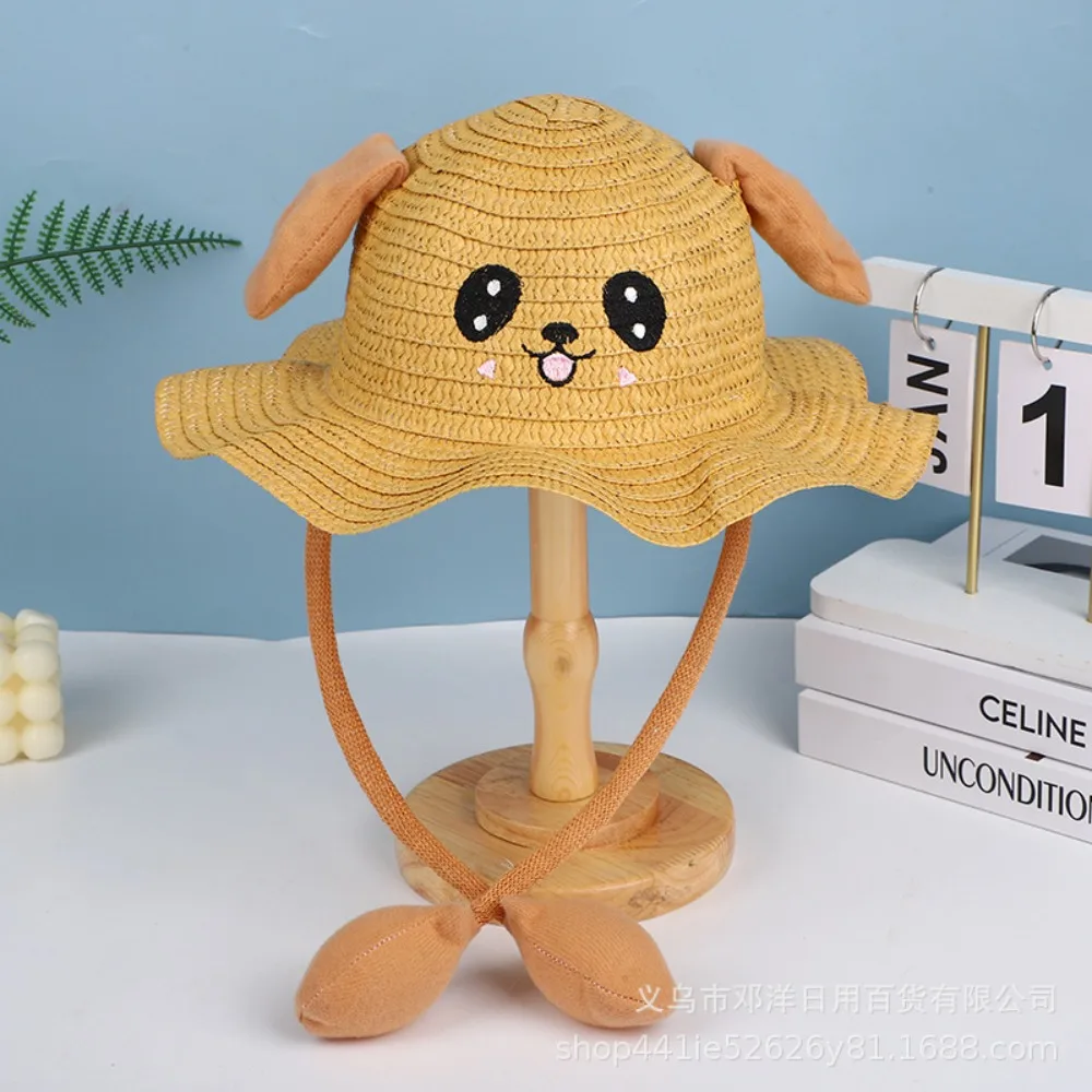 

Sunscreen Rabbit Ear Sunshade Straw Hat UPF50+ Ear Moving Bunny Sunshade Hat Solid Color Bucket Hat Children Straw Hat Beach