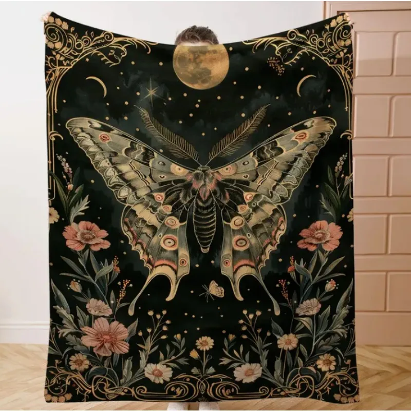 

Одеяло с цветочным принтом Luna Moth Мягкое и уютное одеяло для кровати, дивана, офиса или кемпинга Новый подарок для семьи и друзей