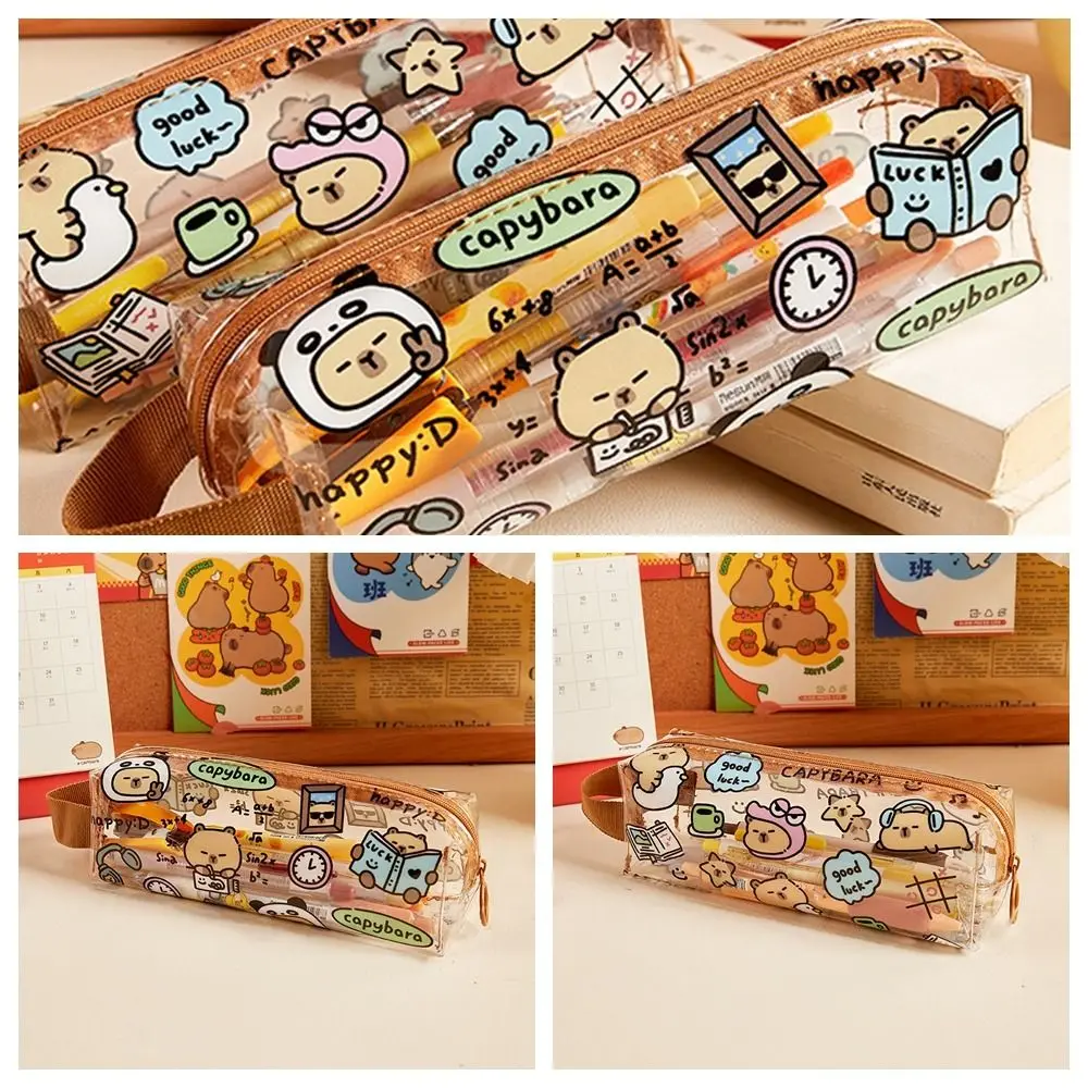 Kawaii Capybara Pen Bag Cartoon High Appearance Transparent Pencil Case Special Design Multifunction Stationery Storage Pouch