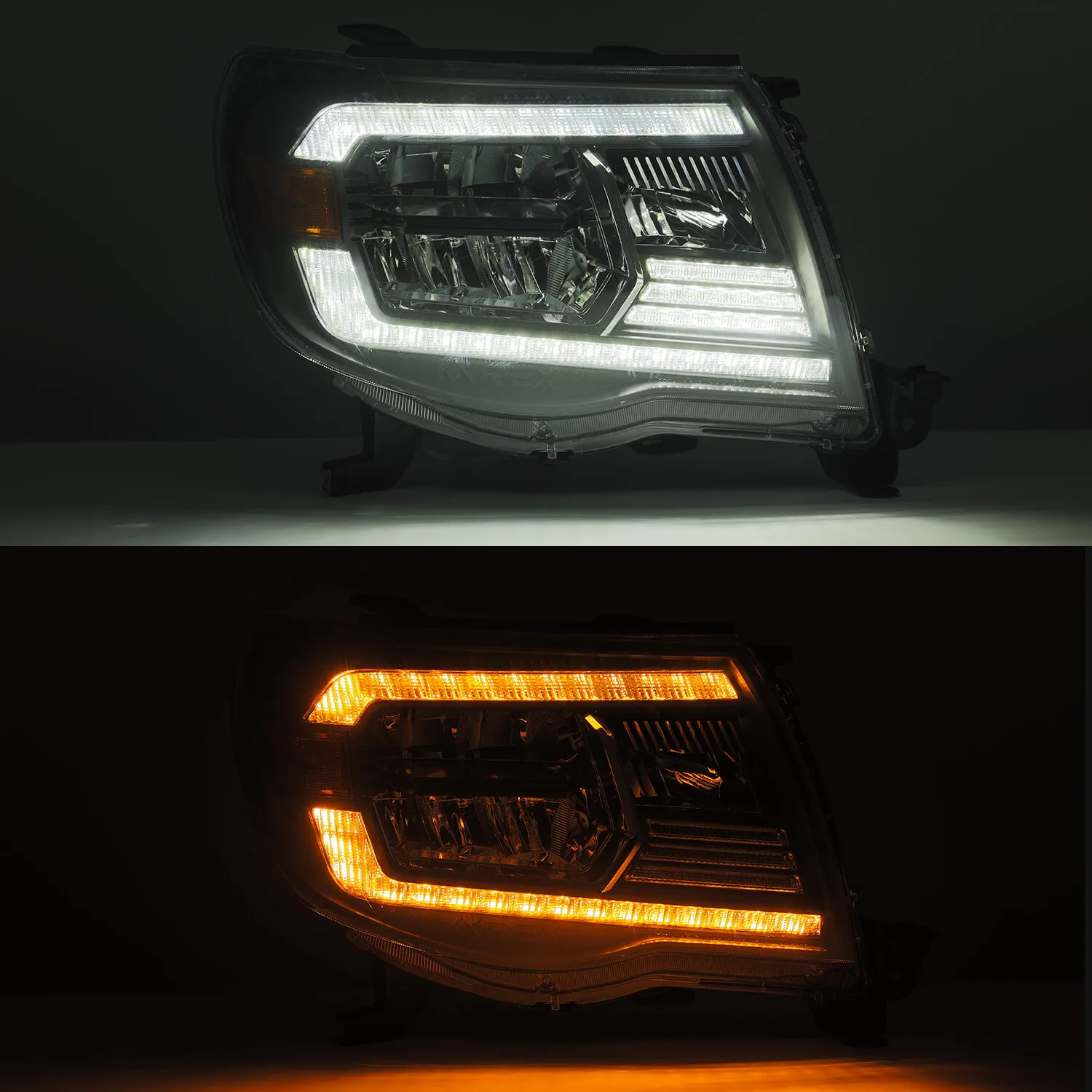 For 2005-2011 Toyota Tacoma Black LED Crystal Headlights Assembly Left/Right