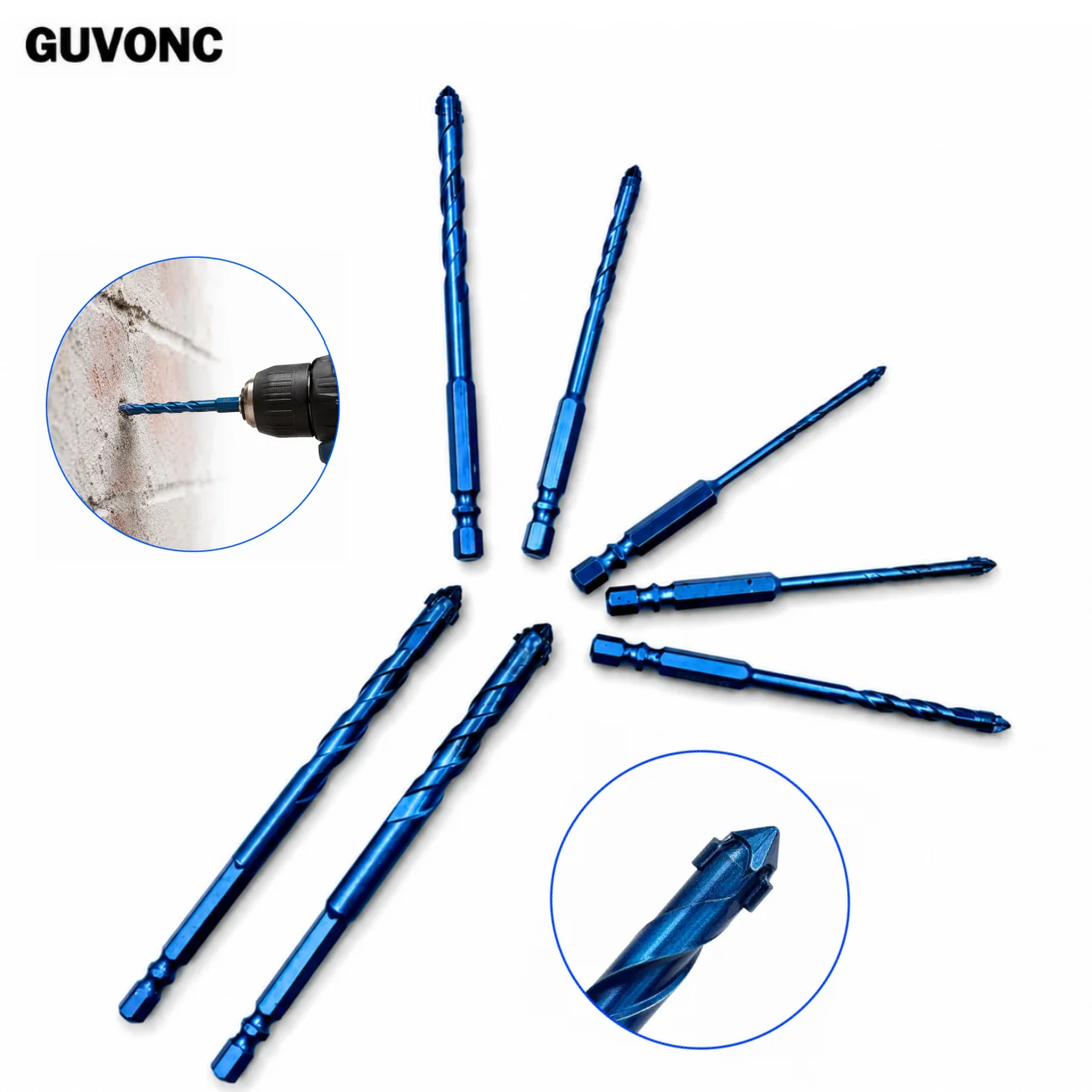 7Pcs Carbide Tip Tile Drill Bit Set,1/4 Hex Shank Multifunctional Drill for Porcelain Glass Marble Concrete Brick