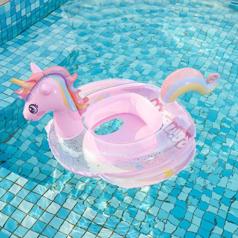 

Children's Swimming Ring, New Rainbow Horse Swimming Ring, Sequined One-angle Horse Seat Ring with Handle Animal Seat PVC