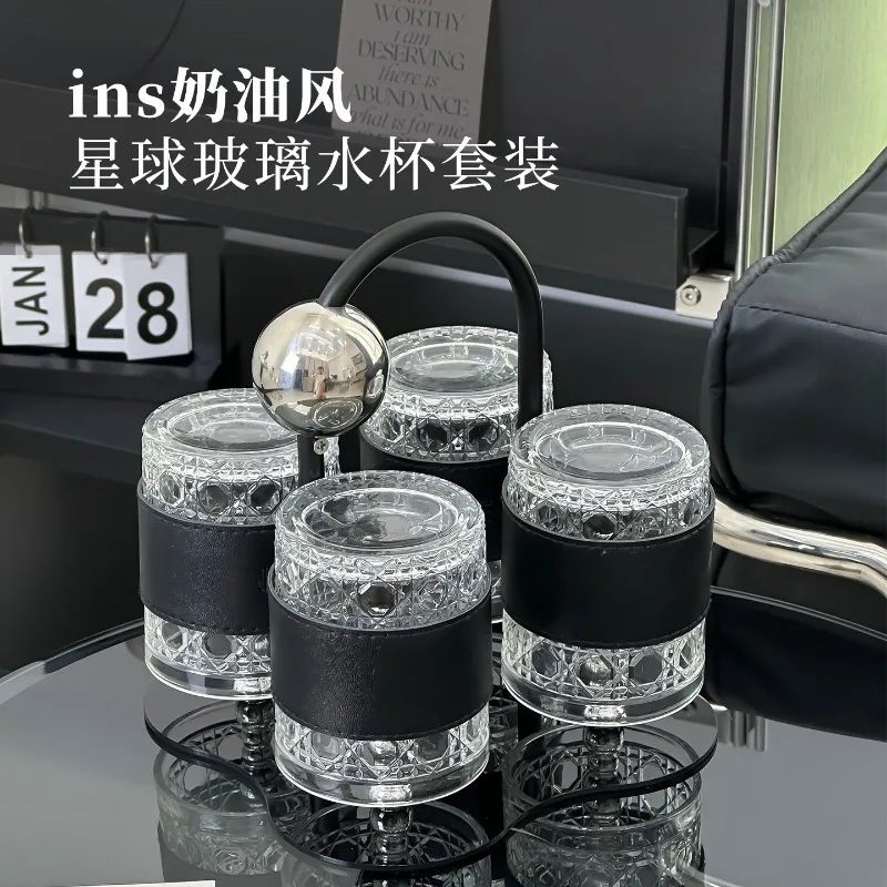 for Glass water cup high-end set household leather water cup holder high-end sense niche large-capacity milk coffee glass