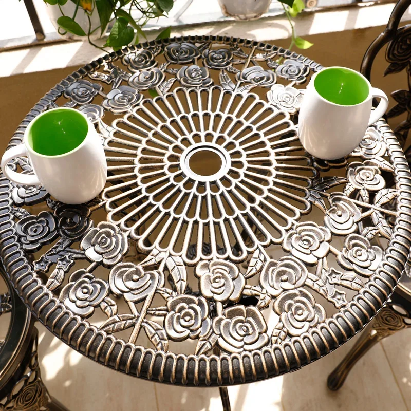 Zili European style tea table and chair combination cast aluminum balcony three piece set small tea table