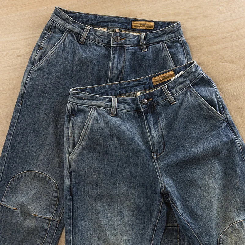 Джинсовые джинсы с талией в стиле ретро, мужские свободные повседневные брюки, длинные брюки Харлан, осенне-зимняя хлопковая рабочая одежда